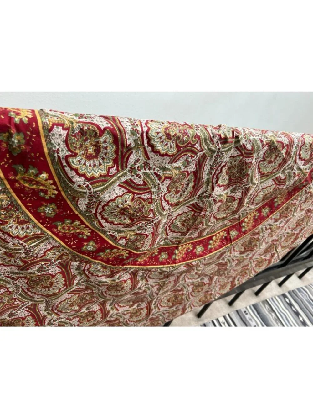 Williams Sonoma Tablecloth Round 70 in Burgundy Paisley 100% Cotton Vintage